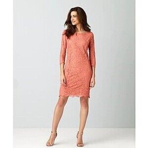 Simply Styled Lace Overlay Sheath Faded Rose Coral Cocktail Dress Size L NWT